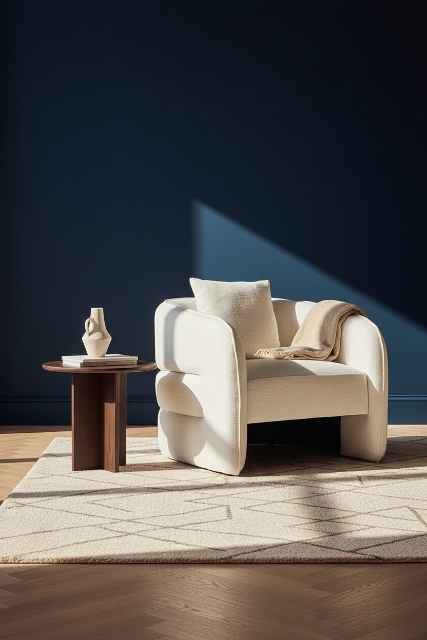 Cream Linen Effect Curved Chair