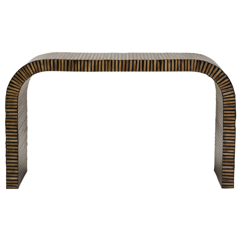 Natural Bamboo Inlay Curved Console Table