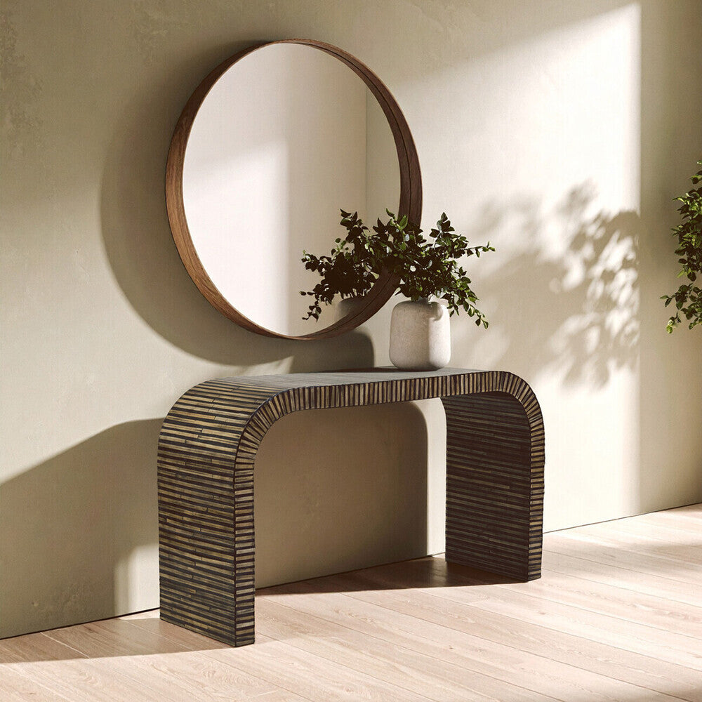 Natural Bamboo Inlay Curved Console Table