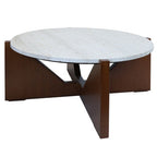 Winton Cream Travertine & Brown Acacia Wood Coffee Table