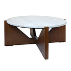 Winton Cream Travertine & Brown Acacia Wood Coffee Table