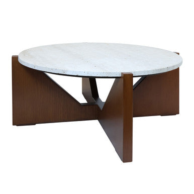 Winton Cream Travertine & Brown Acacia Wood Coffee Table