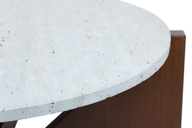 Winton Cream Travertine & Brown Acacia Wood Coffee Table