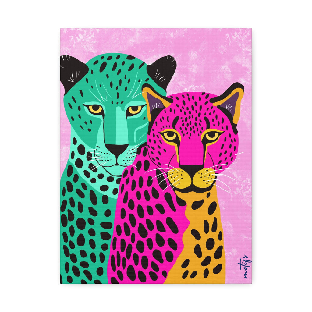 Colorful Cheetah Duo Stretched Canvas Wall Art