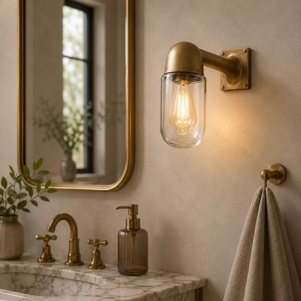 Langham Raw Antique Brass Wall Light Outdoor & Bathroom Sconce