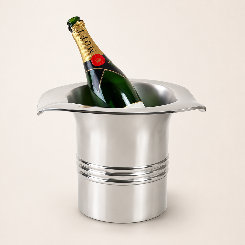 XL Top Hat Champagne Ice Bucket  Solid Cast Nickel Plated Wine Cooler