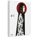 Asian Elegance Stretched Canvas featuring a stylised geisha profile with a red halo and floral garment