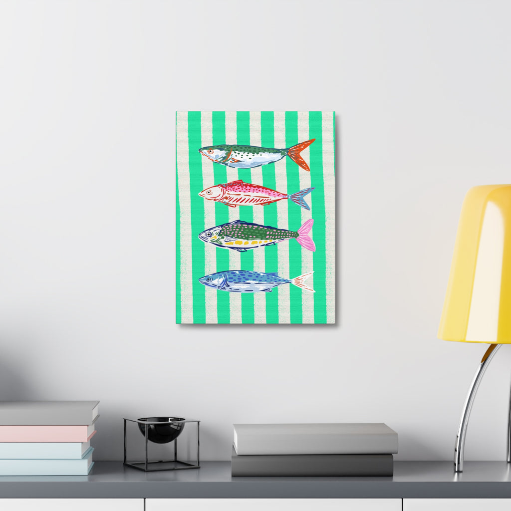 Striped Fish Canvas Wall Art Colorful Coastal Nautical Print