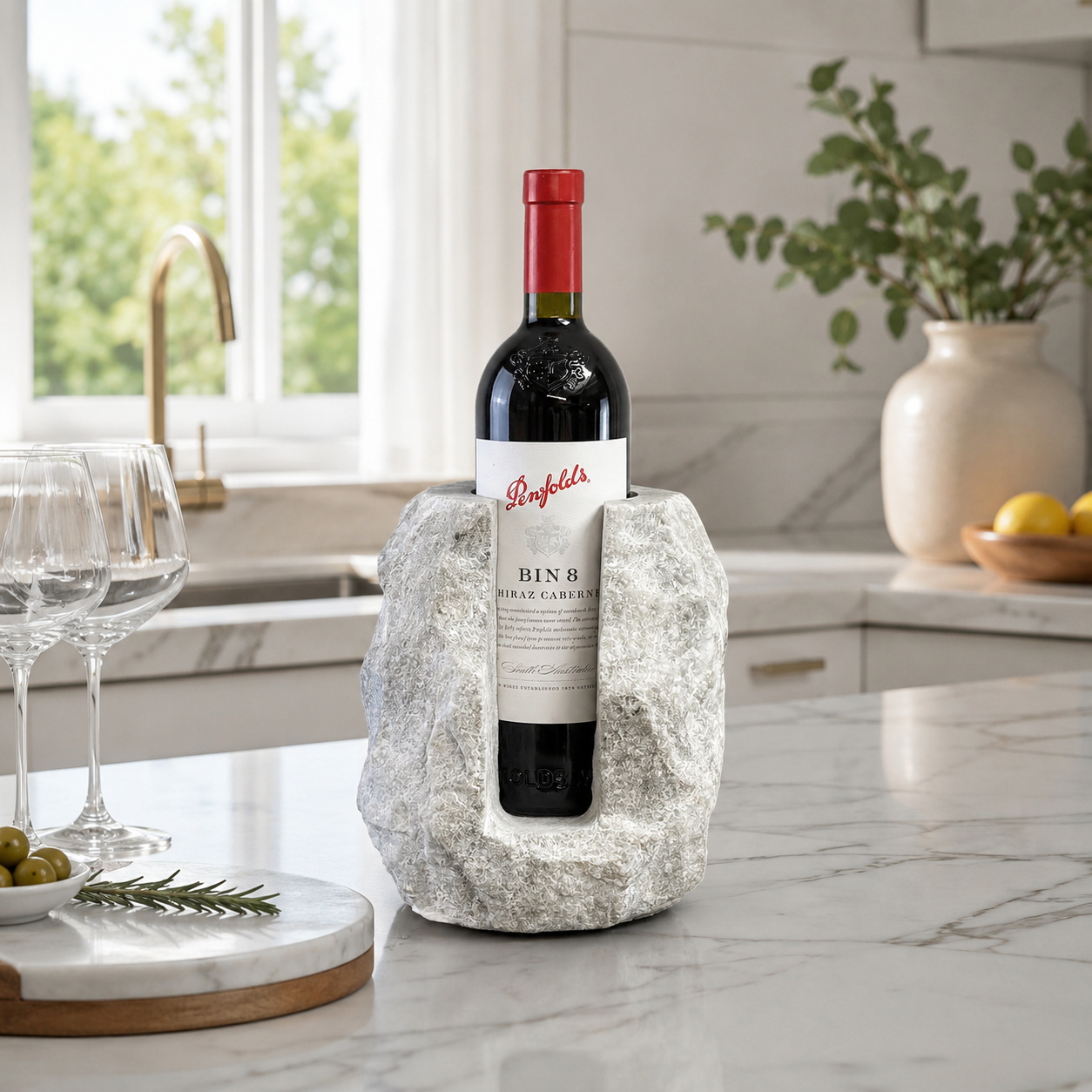 Solid Marble Wine Bottle Holder Handcrafted Stone Wine Cooler