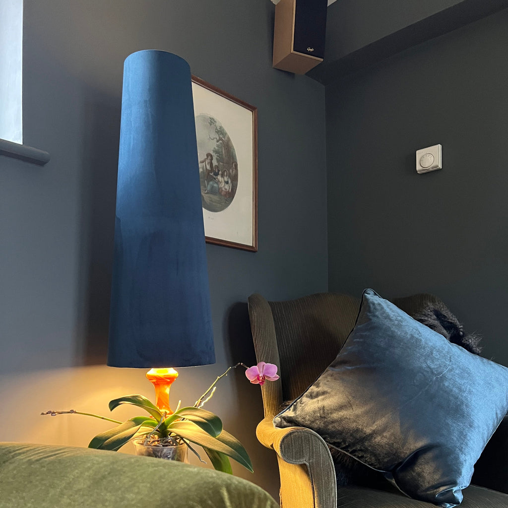 Navy Velvet Lampshade Extra Tall Cone Light Shade Bespoke Handmade UK