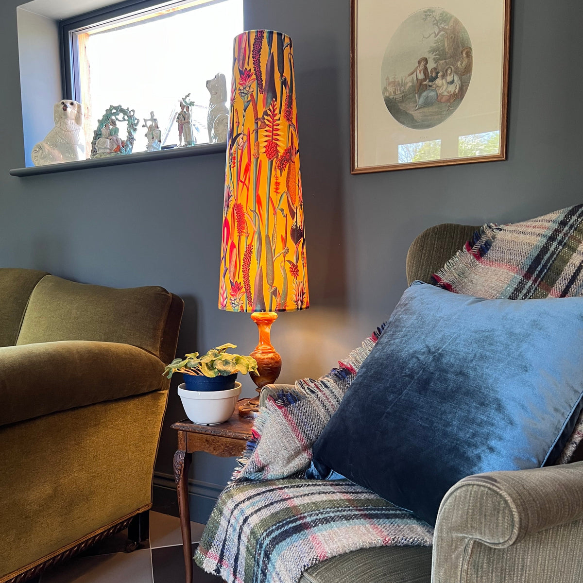 Botanical Mustard Velvet Lampshade Bespoke Handmade UK