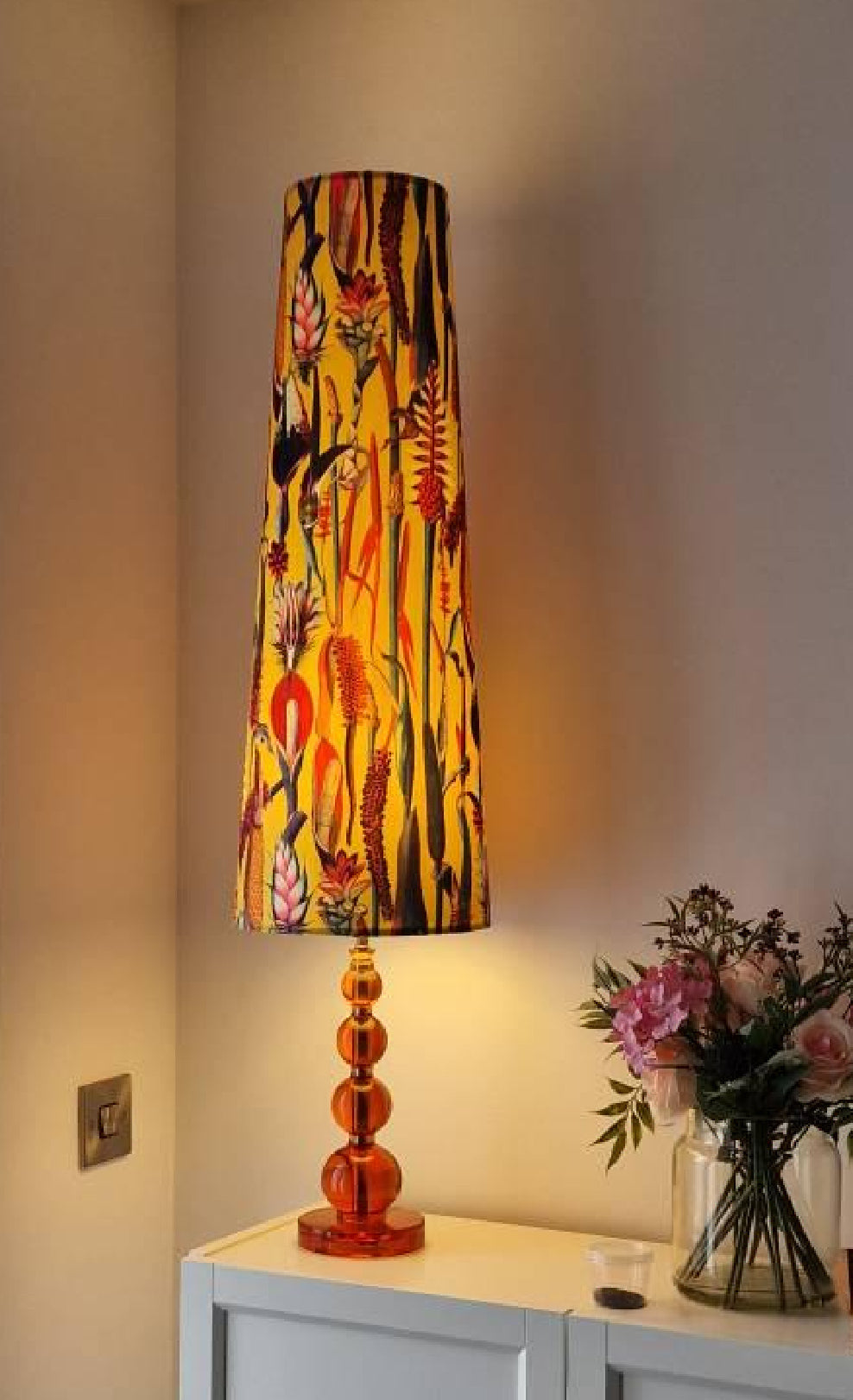 Botanical Mustard Velvet Lampshade Bespoke Handmade UK