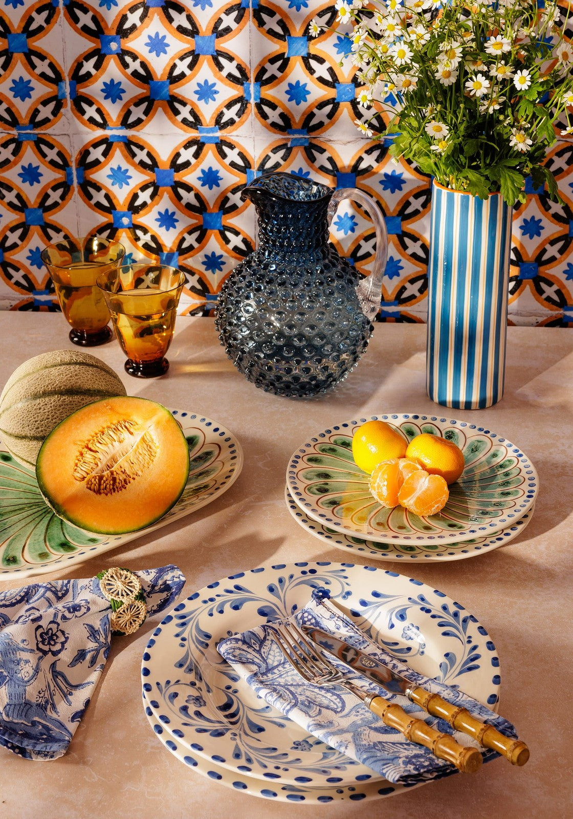Sophia Blue Dinner Plates Hand-Painted Portuguese Ceramic Set of 4