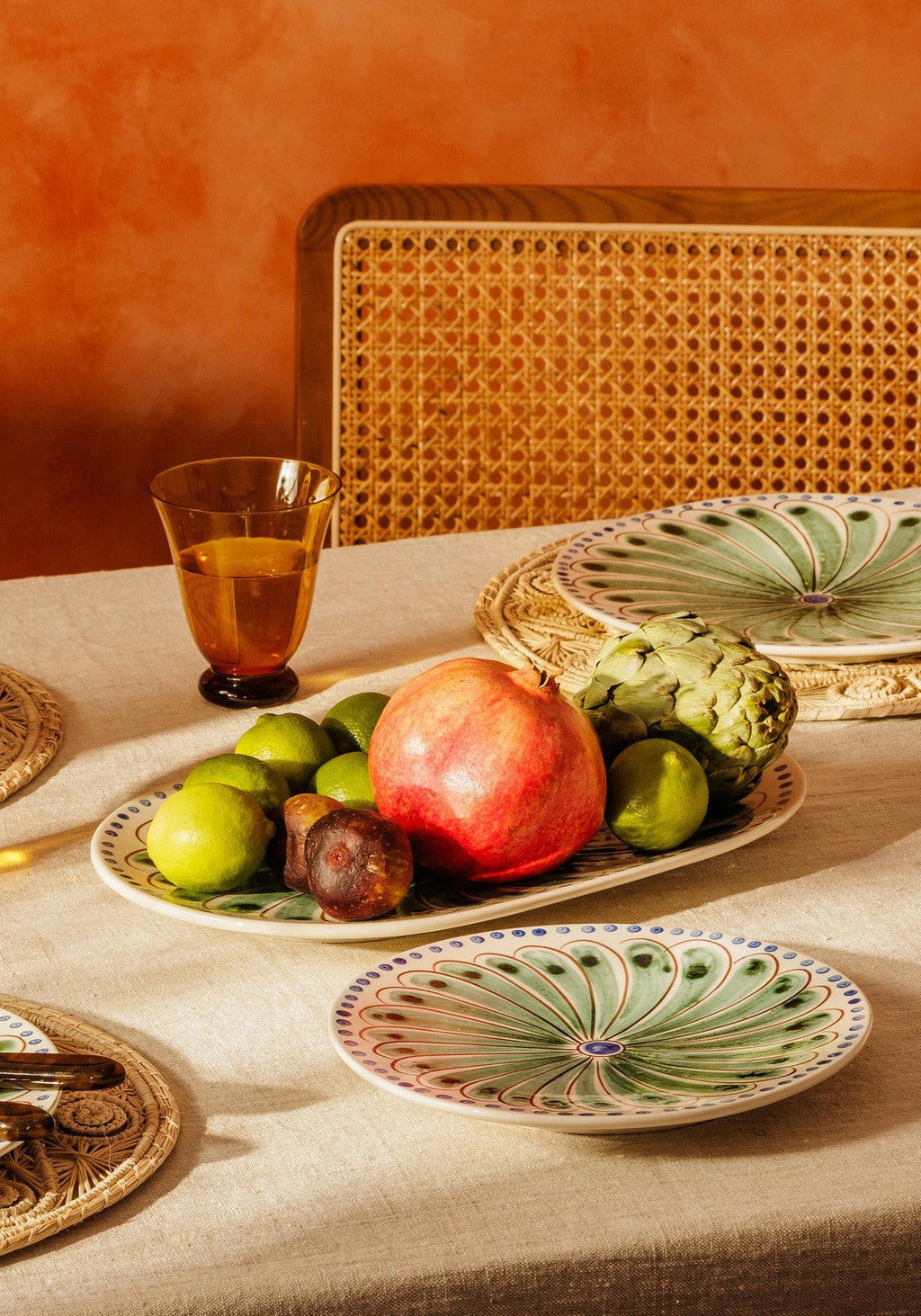 Peacock Green Dinner Plates Hand-Painted Portuguese Ceramic Set of 4
