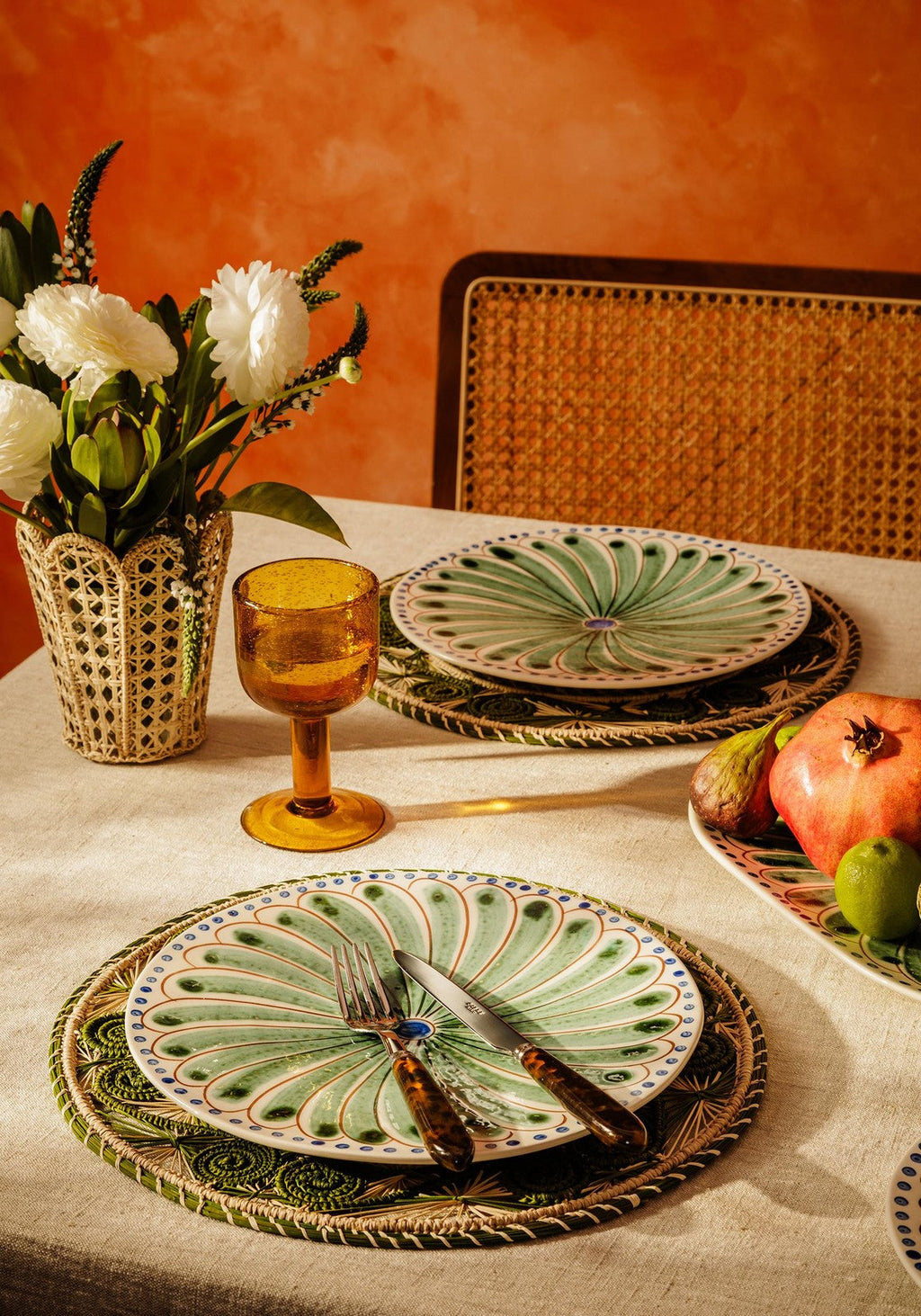 Peacock Green Dinner Plates | Hand-Painted Portuguese Ceramic Set of 4
