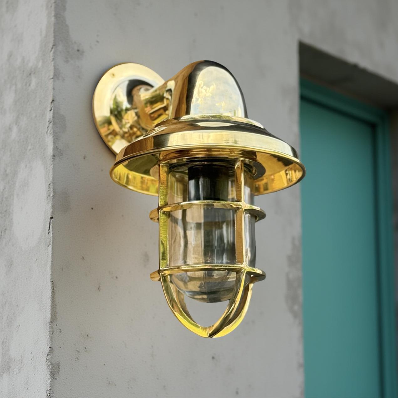 Solid Brass Caged Swan Neck Wall Light
