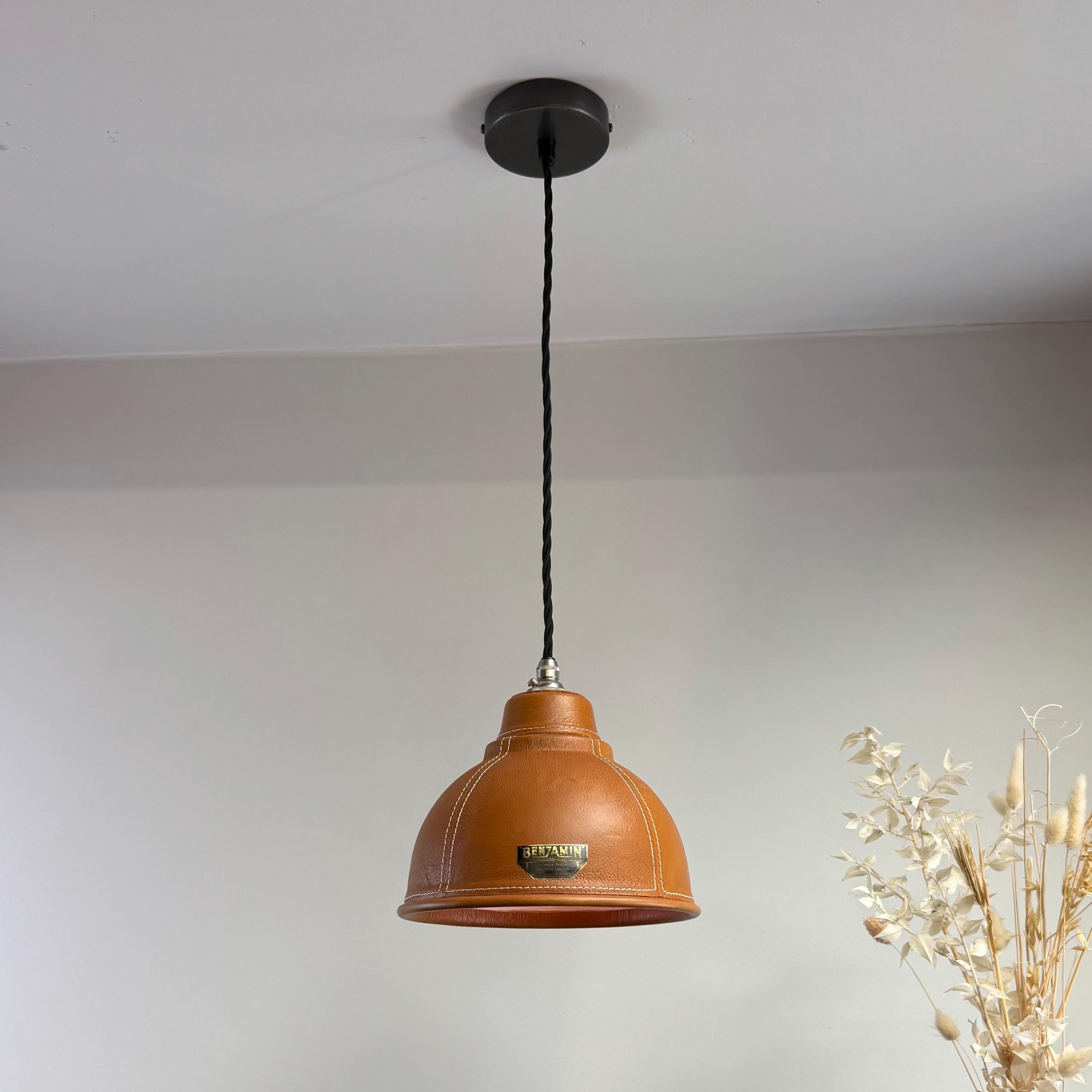 Trimingham Hand-Stitched Genuine Leather Pendant Light - 8.5 Inc