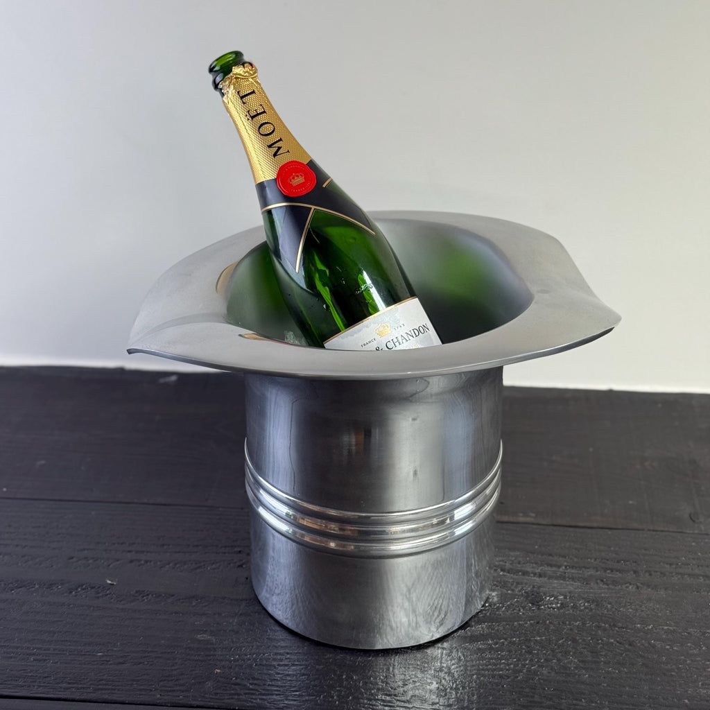 XL Top Hat Champagne Ice Bucket  Solid Cast Nickel Plated Wine Cooler