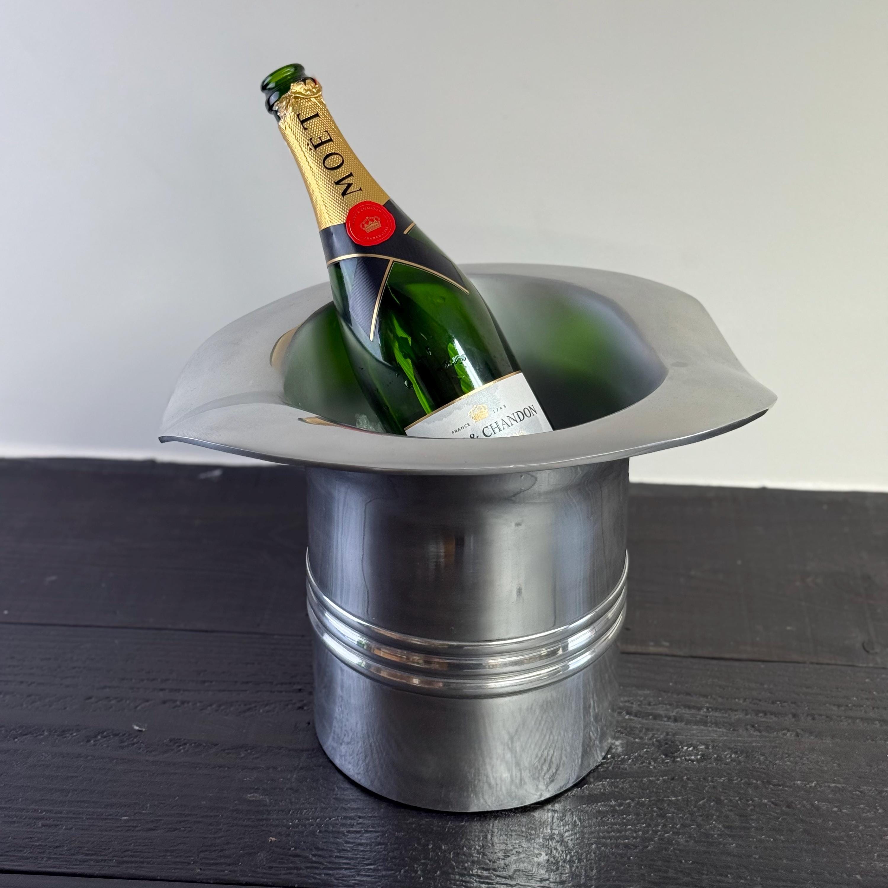 XL Top Hat Champagne Ice Bucket  Solid Cast Nickel Plated Wine Cooler