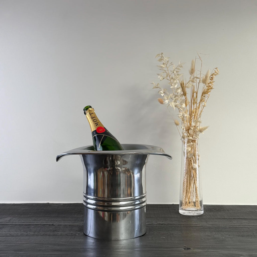 XL Top Hat Champagne Ice Bucket  Solid Cast Nickel Plated Wine Cooler