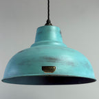 Industrial Turquoise Copper Lampshade - Vintage Patina Hanging Light