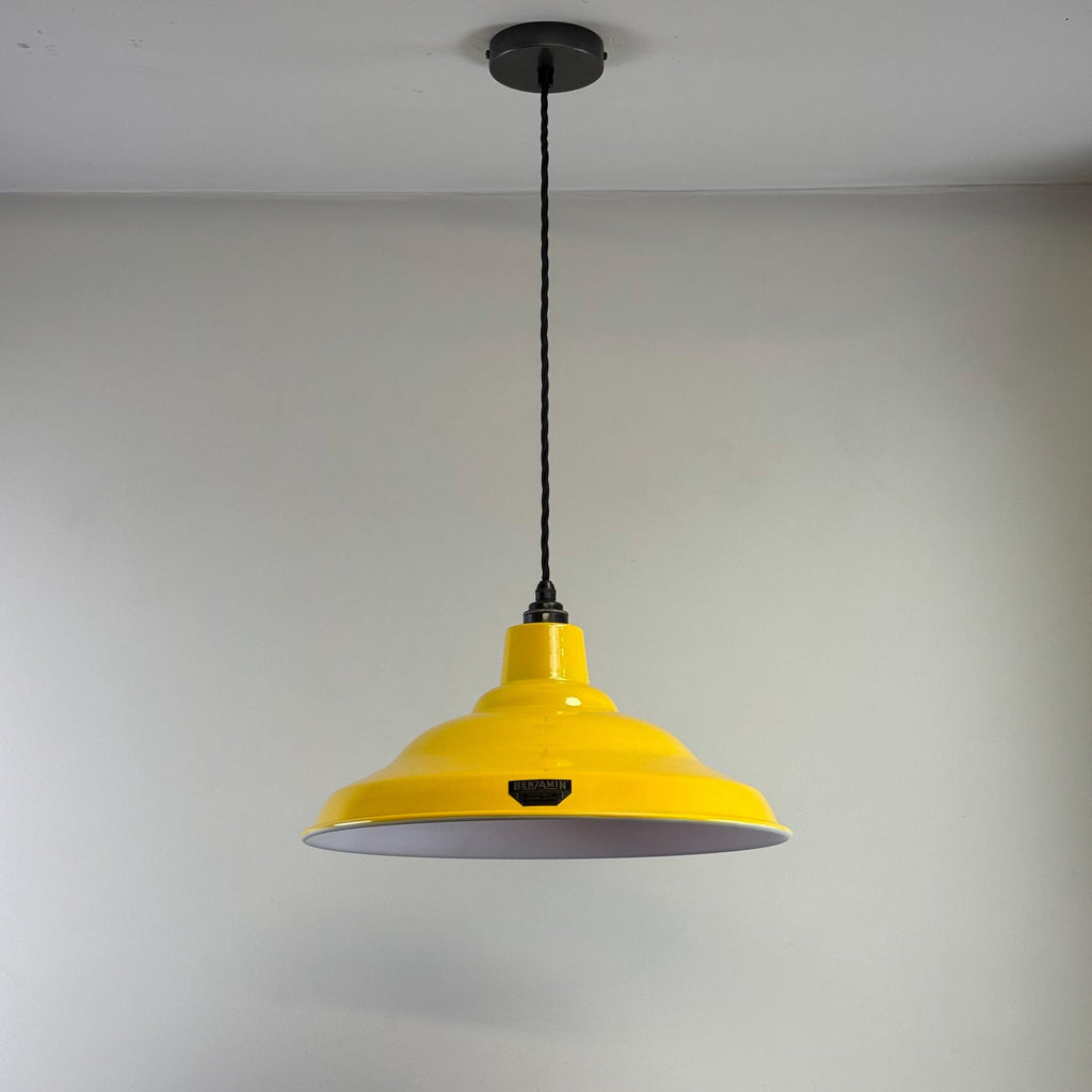 Authentic 1940s Industrial Pendant Light Summer Yellow Factory Shad