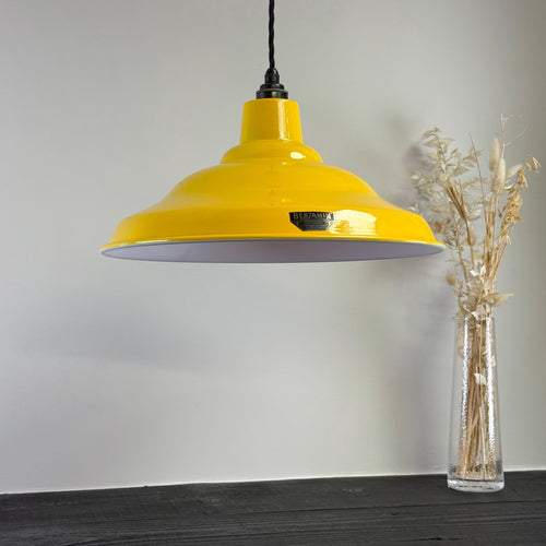 1940s Industrial Pendant Light | Summer Yellow Factory Shade | UK Made