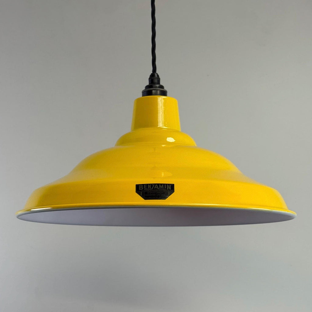 Authentic 1940s Industrial Pendant Light Summer Yellow Factory Shad