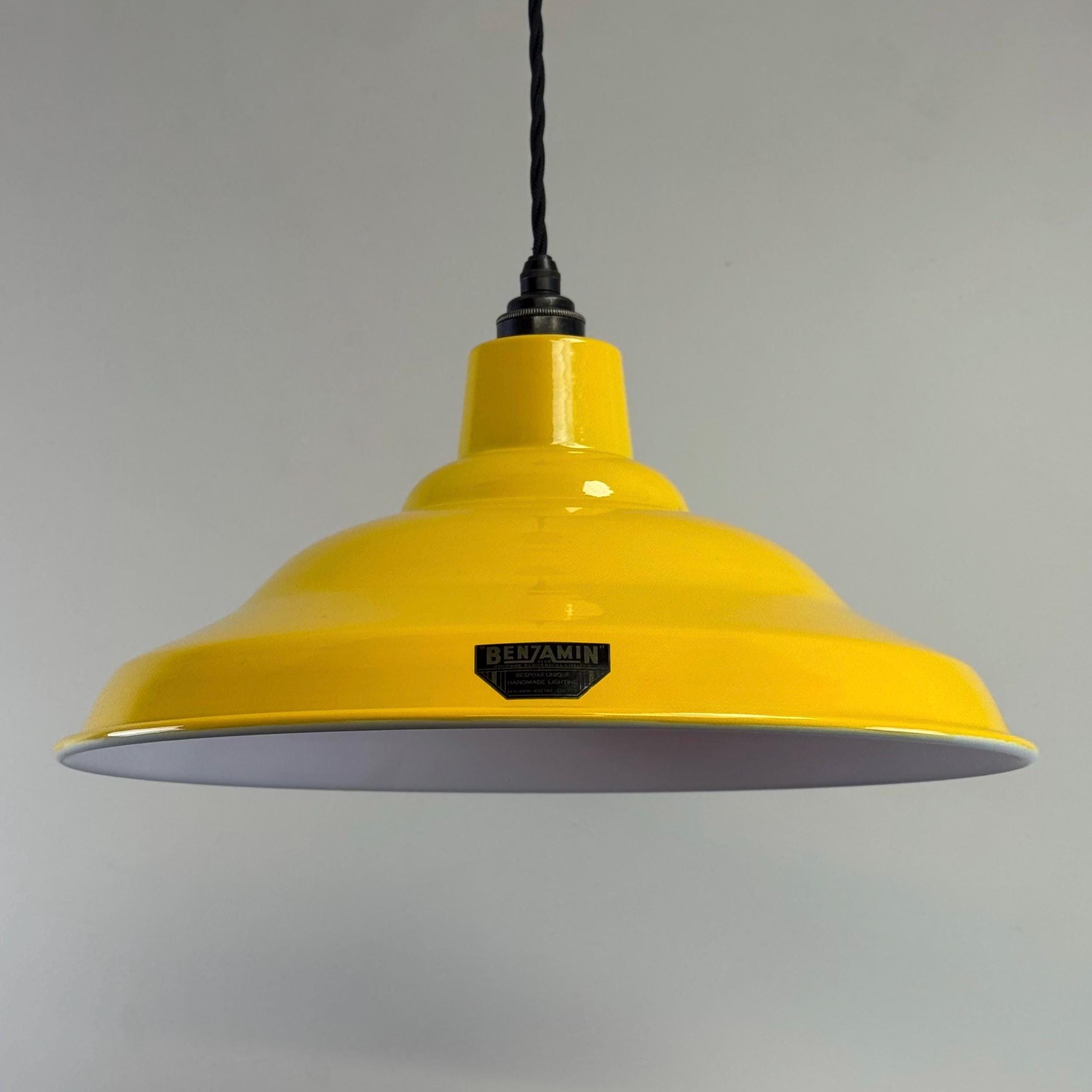 Authentic 1940s Industrial Pendant Light Summer Yellow Factory Shad