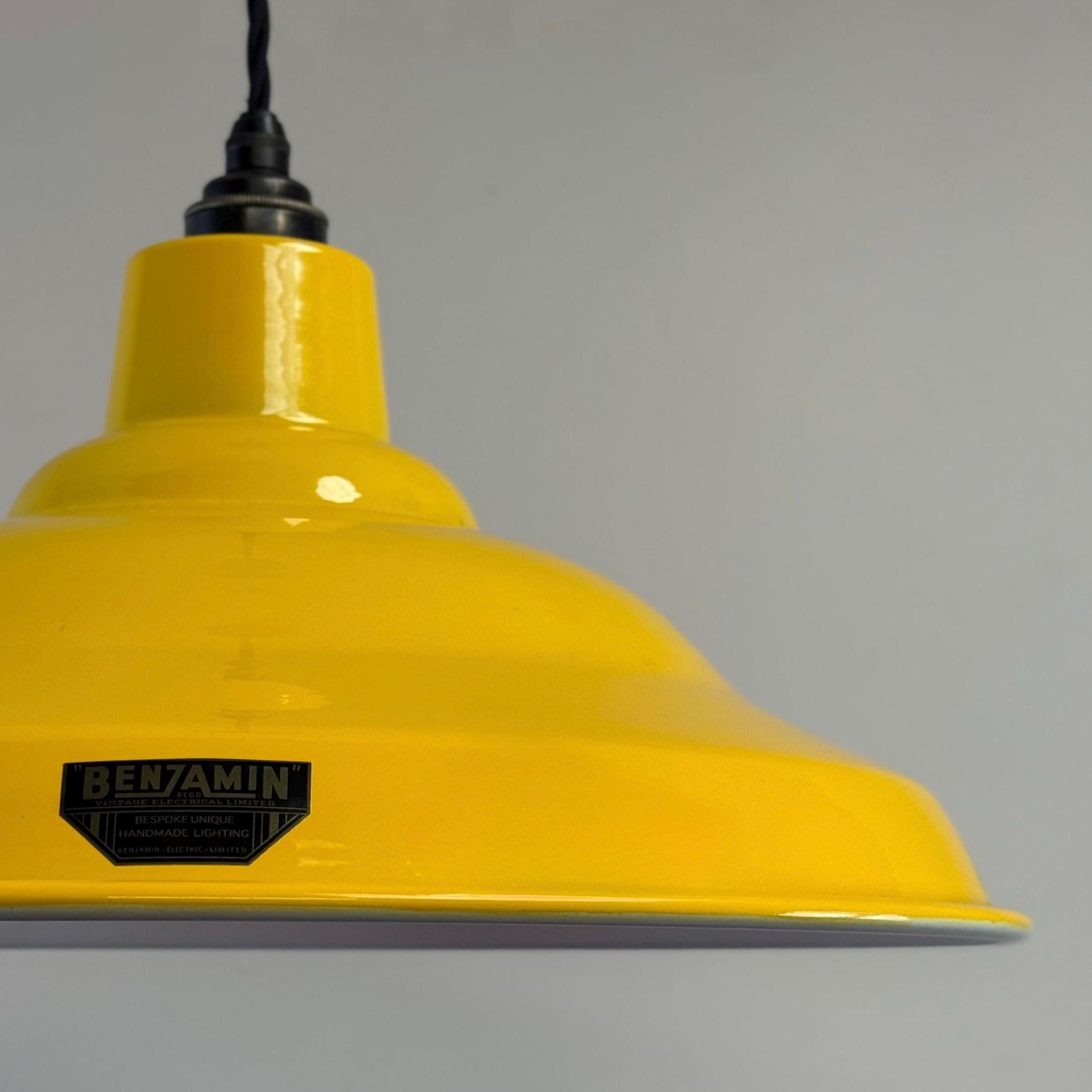 Authentic 1940s Industrial Pendant Light Summer Yellow Factory Shad