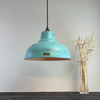 Industrial Turquoise Copper Lampshade - Vintage Patina Hanging Light
