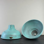 Industrial Turquoise Copper Lampshade - Vintage Patina Hanging Light