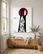 Asian Elegance Stretched Canvas Geisha Profile Art with Red Halo