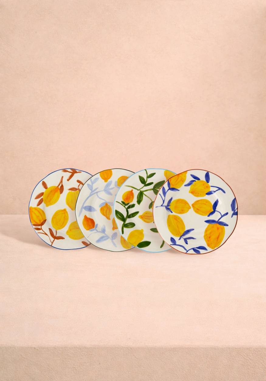 Buds in May Hand-Painted Lunch Plates Inspired by Matisse (Set of 4)