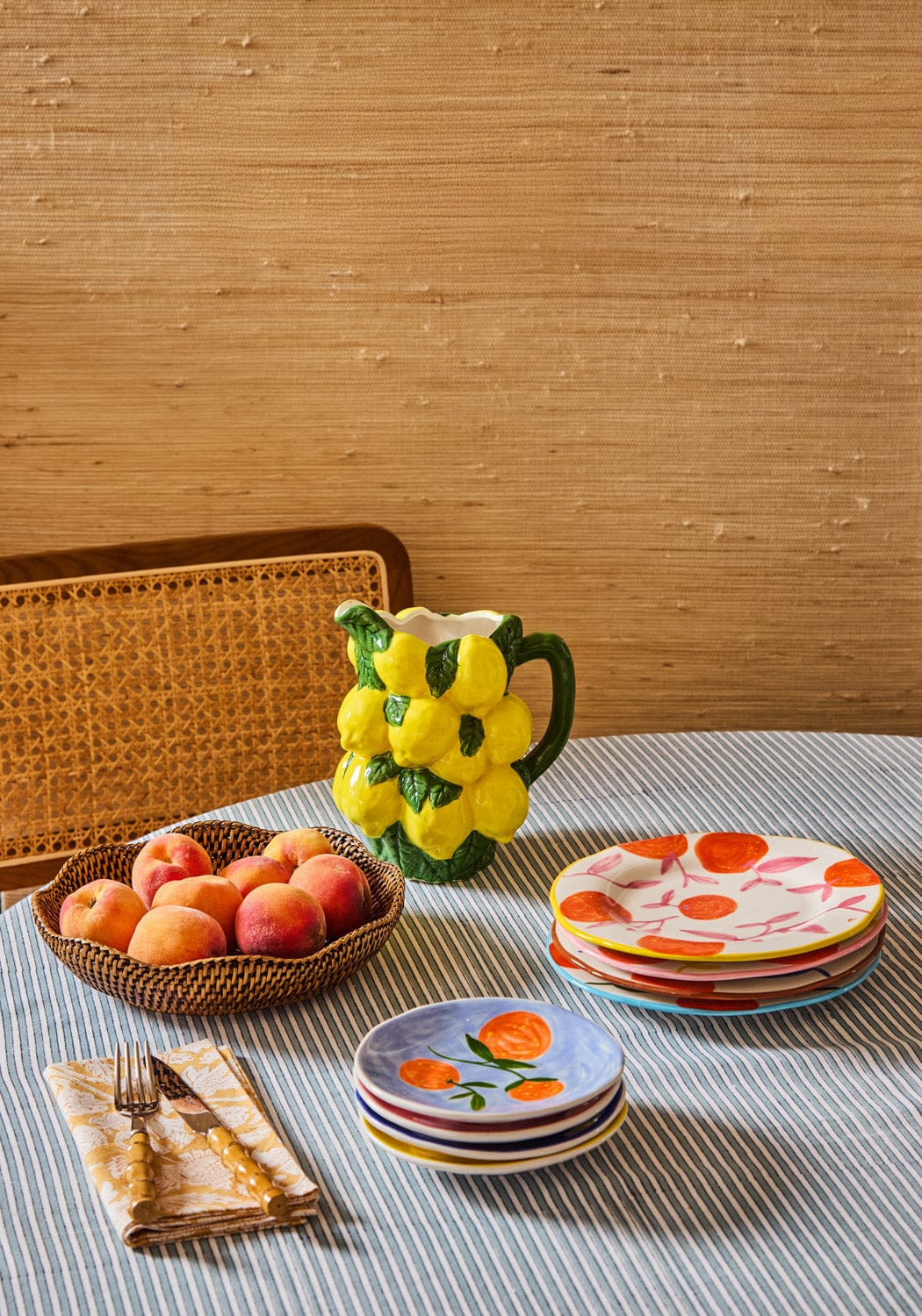 Set of 4 Hand-Painted Orange Twig Side & Salad Plates