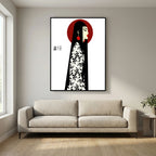 Asian Elegance Stretched Canvas Geisha Profile Art with Red Halo