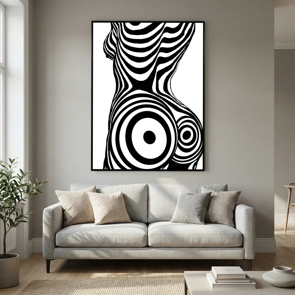 Op Art Nude Silhouette Canvas Black & White Optical Illusion