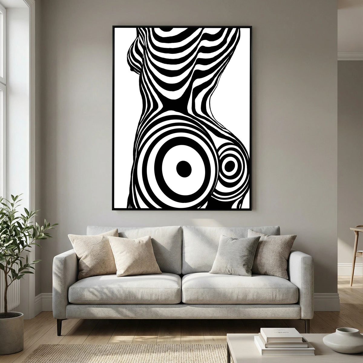Op Art Nude Silhouette Canvas Black & White Optical Illusion