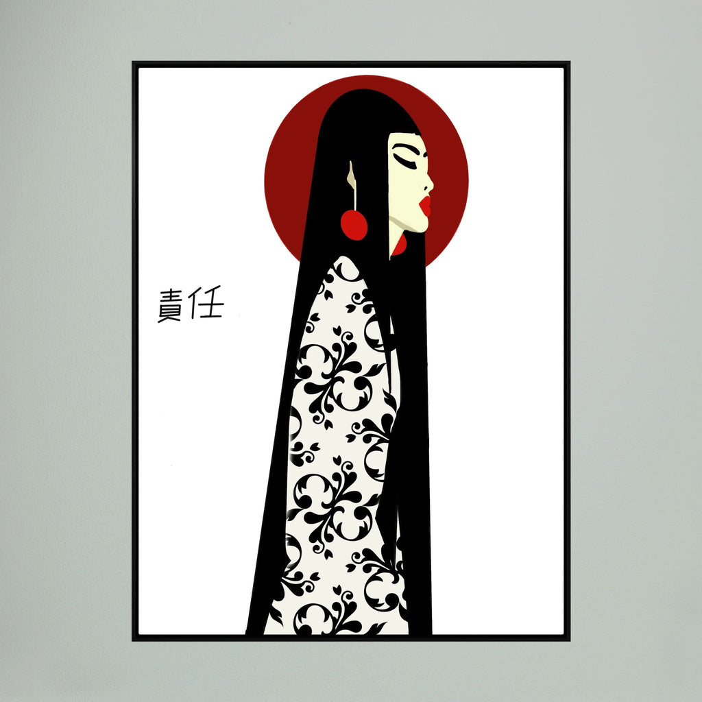 Asian Elegance Stretched Canvas Geisha Profile Art with Red Halo
