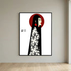 Asian Elegance Stretched Canvas Geisha Profile Art with Red Halo