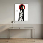 Asian Elegance Stretched Canvas Geisha Profile Art with Red Halo