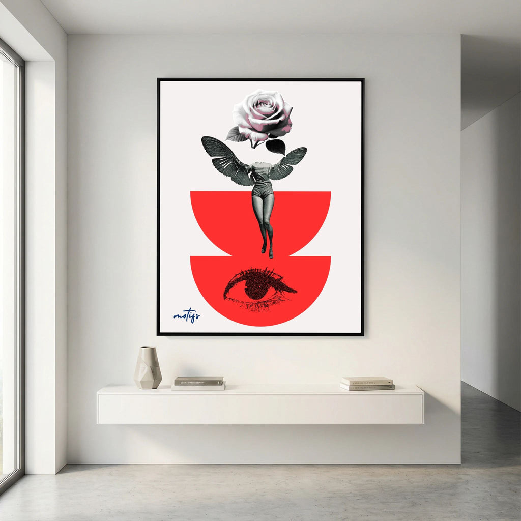 Surrealist Winged Collage Canvas Art  Avant-Garde Wall Decor