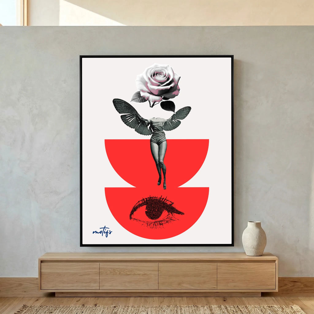 Surrealist Winged Collage Canvas Art  Avant-Garde Wall Decor
