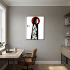 Asian Elegance Stretched Canvas Geisha Profile Art with Red Halo