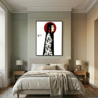 Asian Elegance Stretched Canvas Geisha Profile Art with Red Halo