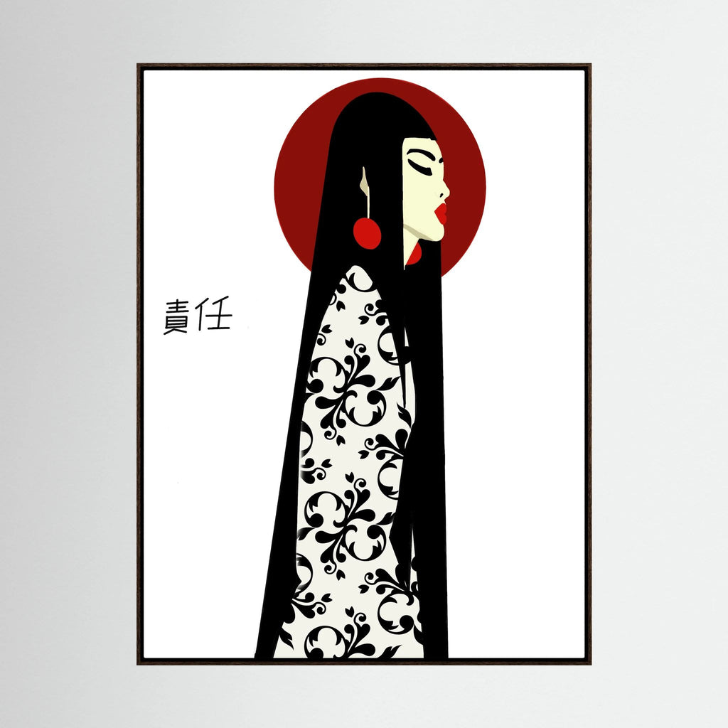 Asian Elegance Stretched Canvas Geisha Profile Art with Red Halo