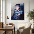 Lulu by Corné Akkers canvas wall art depicting silent film star Louise Brooks with a iconic bob cut in rich blue and purple tones