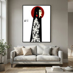 Asian Elegance Stretched Canvas Geisha Profile Art with Red Halo