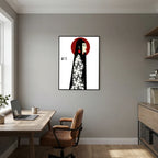 Asian Elegance Stretched Canvas  Geisha Profile Art with Red Halo