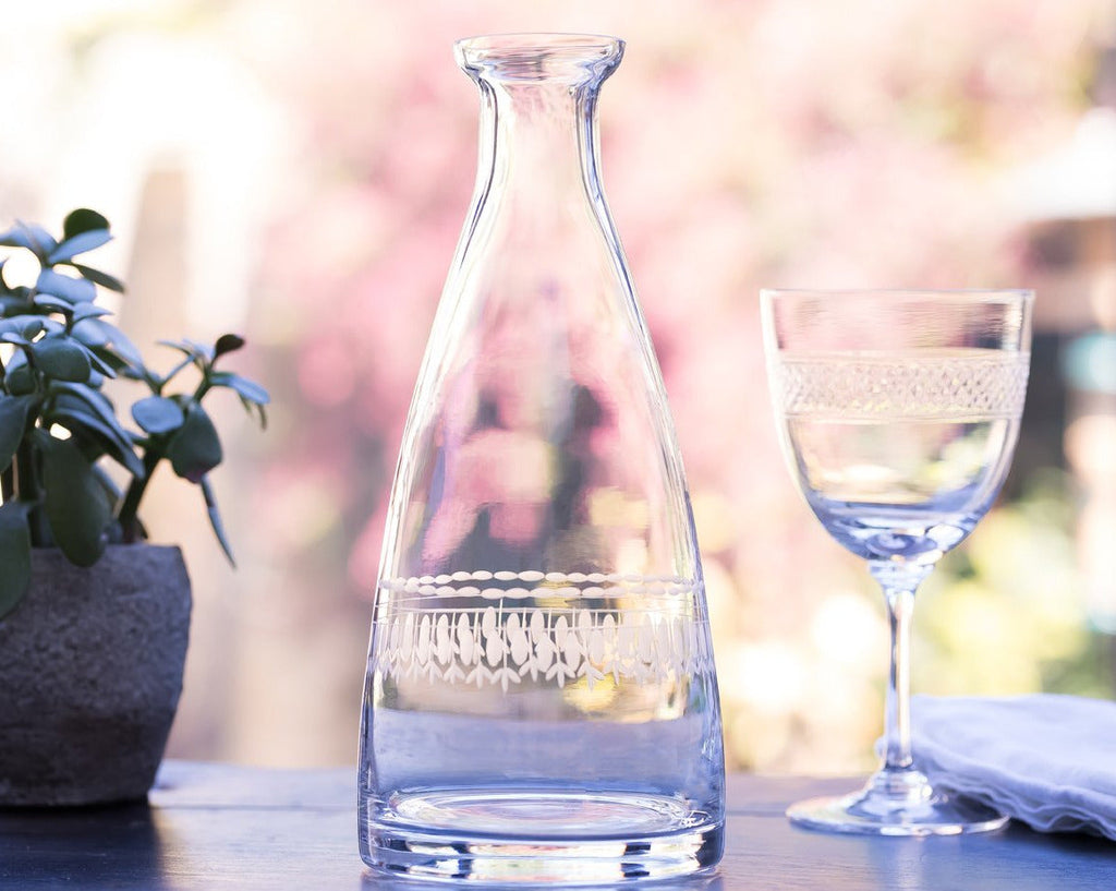 Crystal Table Carafe with Ovals Design Lead-Free Hand-Blown Glass